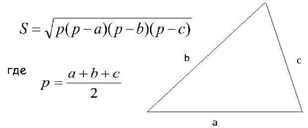 Площадь треугольника по формуле Герона